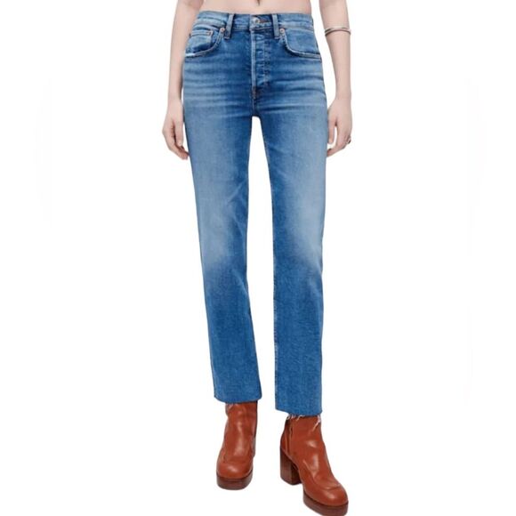 NWT Re/Done '70s‎ Stove Pipe Size 27 Straight Leg Jeans High Rise Indigo Storm - Picture 1 of 12